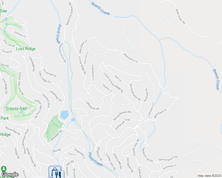map of restaurants, bars, coffee shops, grocery stores, and more near 102 Heather Lane in Beech Mountain