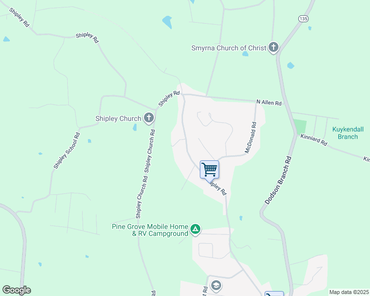 map of restaurants, bars, coffee shops, grocery stores, and more near 1950 Shipley Road in Cookeville