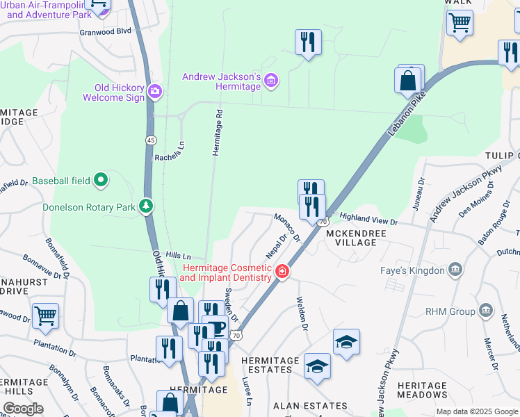 map of restaurants, bars, coffee shops, grocery stores, and more near 325 Monaco Drive in Nashville