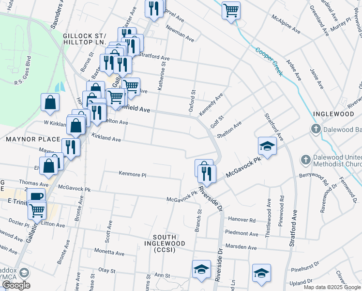 map of restaurants, bars, coffee shops, grocery stores, and more near 1218 Shelton Avenue in Nashville
