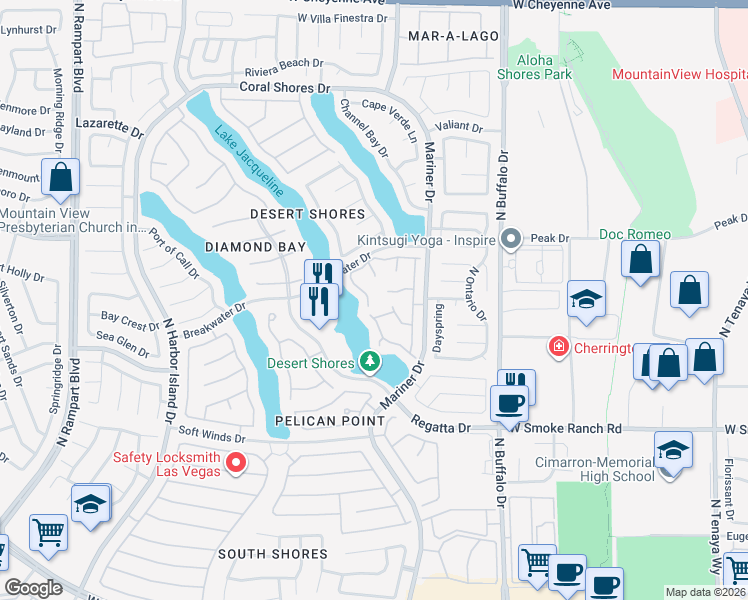 map of restaurants, bars, coffee shops, grocery stores, and more near 2629 Seahorse Court in Las Vegas