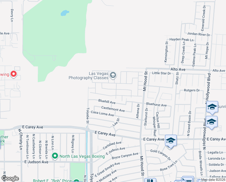 map of restaurants, bars, coffee shops, grocery stores, and more near 6096 Riflecrest Avenue in Las Vegas