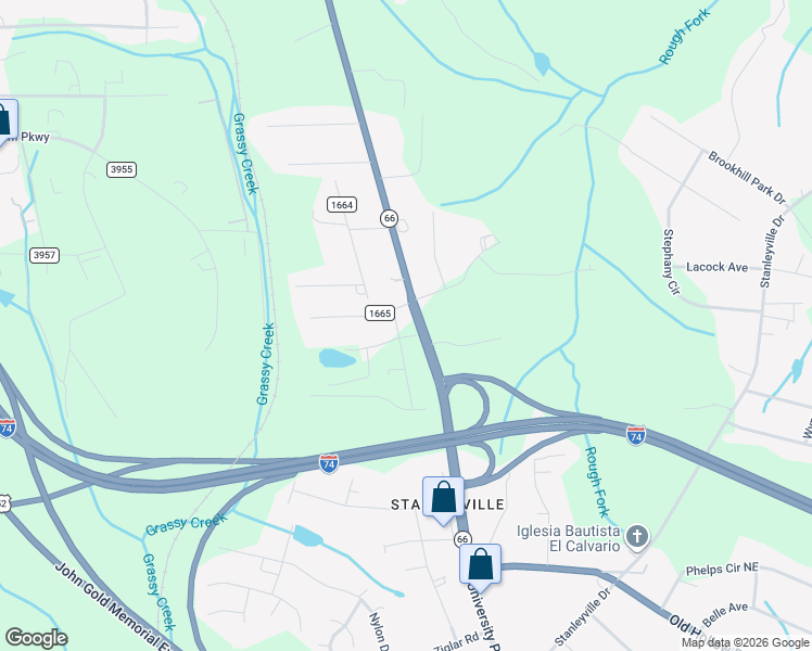 map of restaurants, bars, coffee shops, grocery stores, and more near 6590 University Parkway in Rural Hall