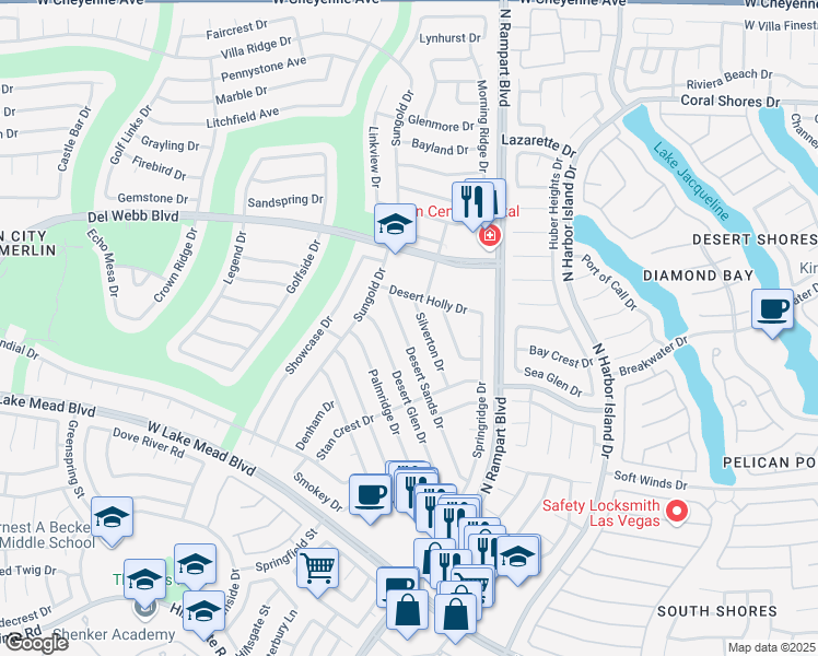 map of restaurants, bars, coffee shops, grocery stores, and more near 2608 Desert Sands Drive in Las Vegas