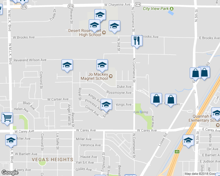 map of restaurants, bars, coffee shops, grocery stores, and more near 417 Duke Avenue in North Las Vegas
