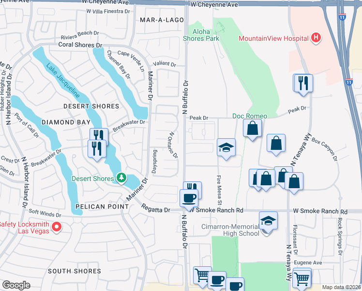 map of restaurants, bars, coffee shops, grocery stores, and more near 2633 Ohio Court in Las Vegas