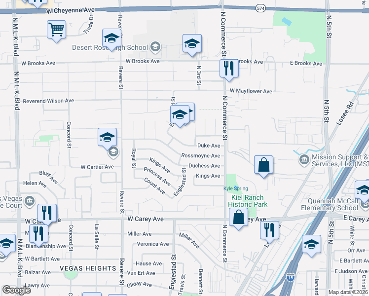map of restaurants, bars, coffee shops, grocery stores, and more near 2726 Englestad Street in North Las Vegas