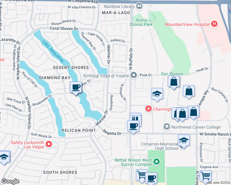 map of restaurants, bars, coffee shops, grocery stores, and more near 7629 Genesis Court in Las Vegas
