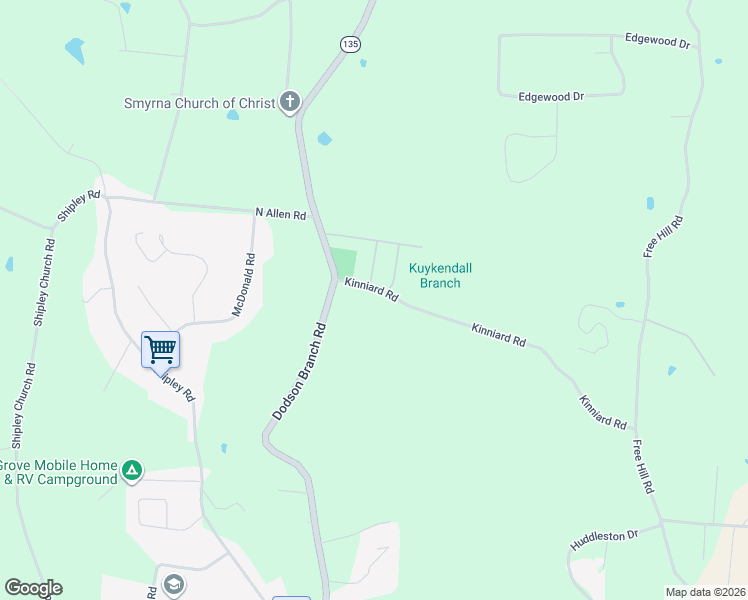 map of restaurants, bars, coffee shops, grocery stores, and more near 815 Kinniard Road in Cookeville