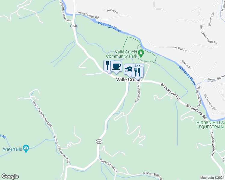map of restaurants, bars, coffee shops, grocery stores, and more near 3676 North Carolina 194 in Sugar Grove