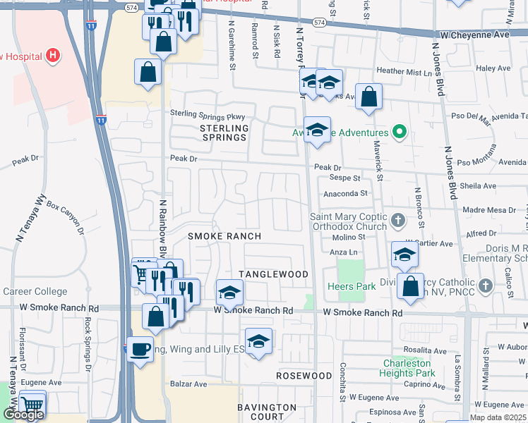 map of restaurants, bars, coffee shops, grocery stores, and more near 2624 Cathedral Lane in Las Vegas