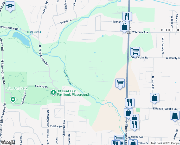 map of restaurants, bars, coffee shops, grocery stores, and more near 1430 Cooper Drive in Springdale