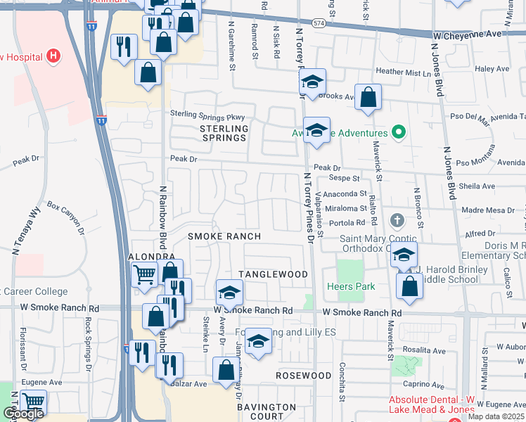map of restaurants, bars, coffee shops, grocery stores, and more near 2624 Cathedral Lane in Las Vegas
