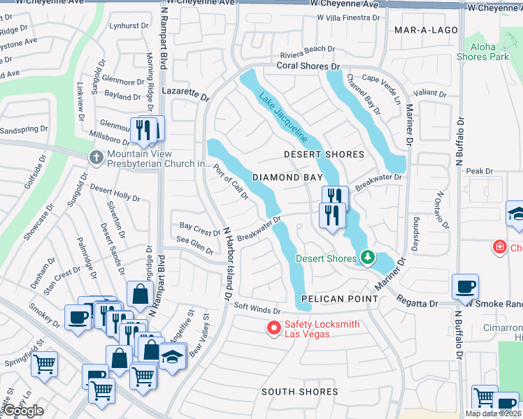map of restaurants, bars, coffee shops, grocery stores, and more near 2608 Port of Call Drive in Las Vegas