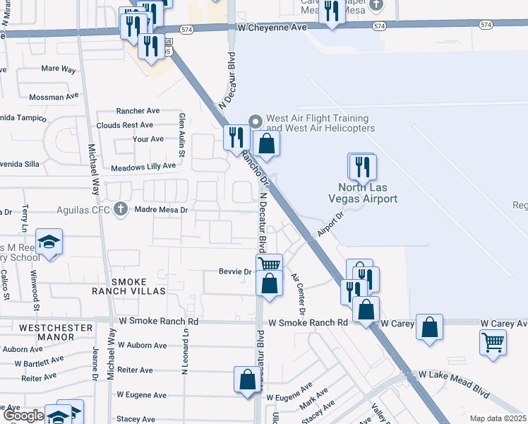 map of restaurants, bars, coffee shops, grocery stores, and more near N Decatur Blvd & Madre Mesa Dr in Las Vegas