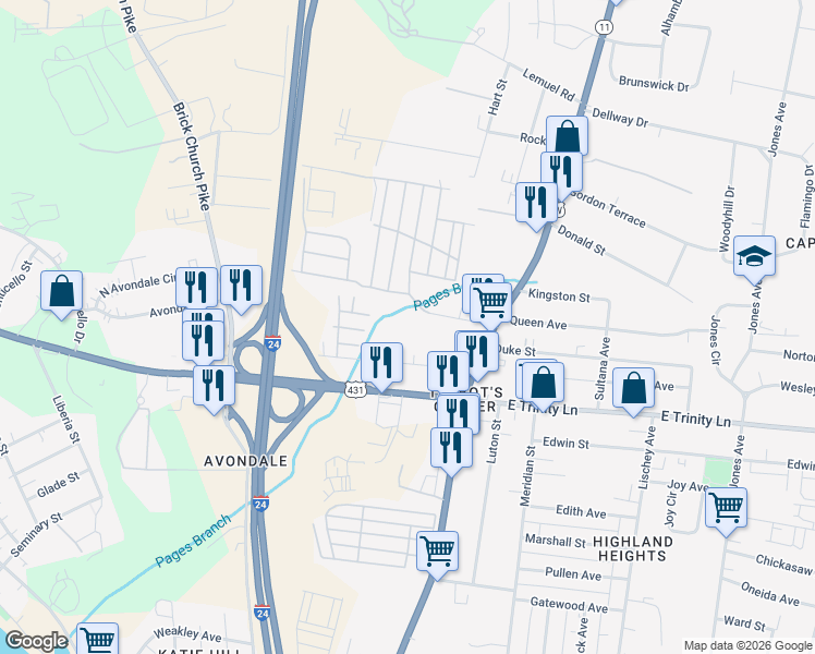 map of restaurants, bars, coffee shops, grocery stores, and more near 110 Grizzard Avenue in Nashville