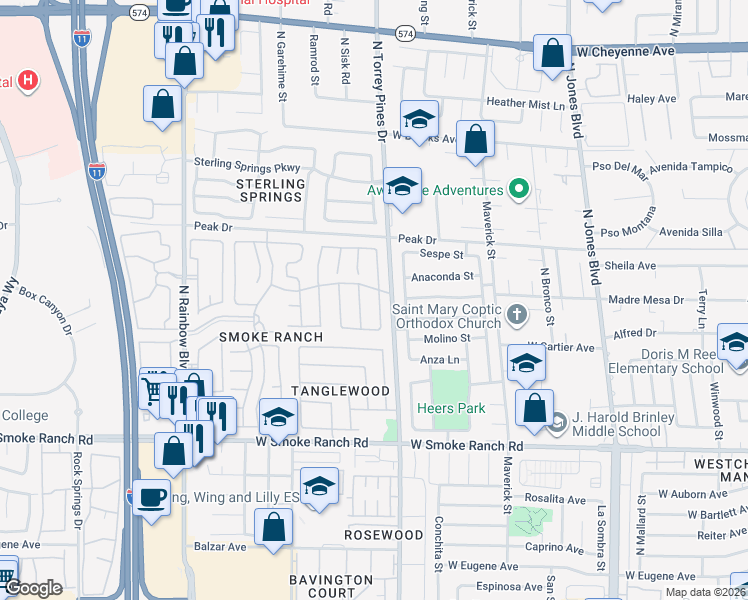 map of restaurants, bars, coffee shops, grocery stores, and more near 2629 Ironside Drive in Las Vegas