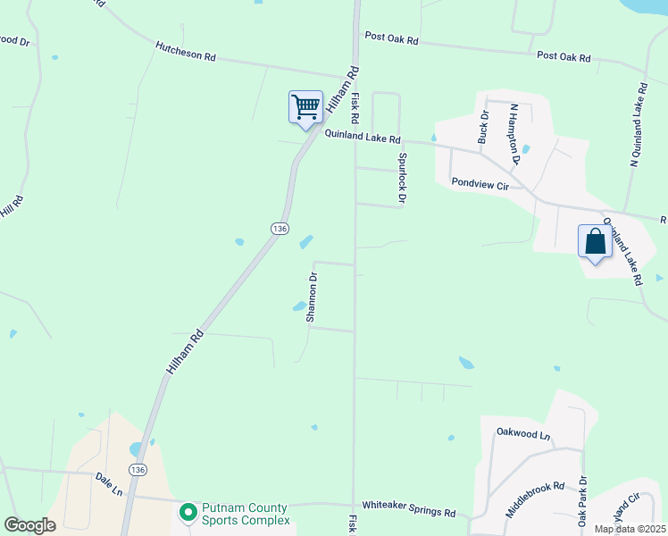 map of restaurants, bars, coffee shops, grocery stores, and more near 3104 Fisk Road in Cookeville
