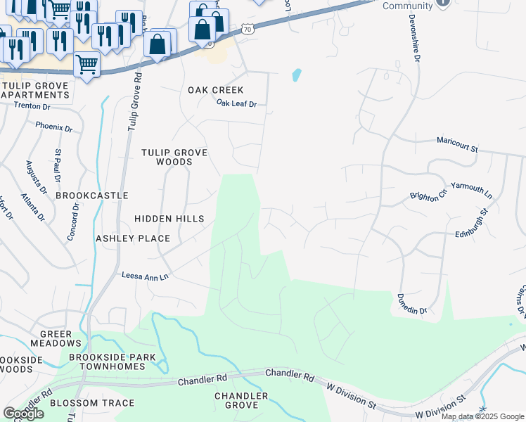 map of restaurants, bars, coffee shops, grocery stores, and more near 2725 Leesa Ann Lane in Nashville