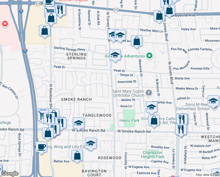 map of restaurants, bars, coffee shops, grocery stores, and more near 2632 Ironside Drive in Las Vegas
