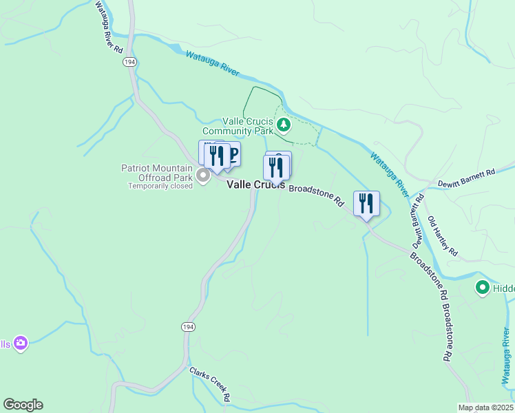 map of restaurants, bars, coffee shops, grocery stores, and more near 4363-4365 State Highway 194 in Sugar Grove