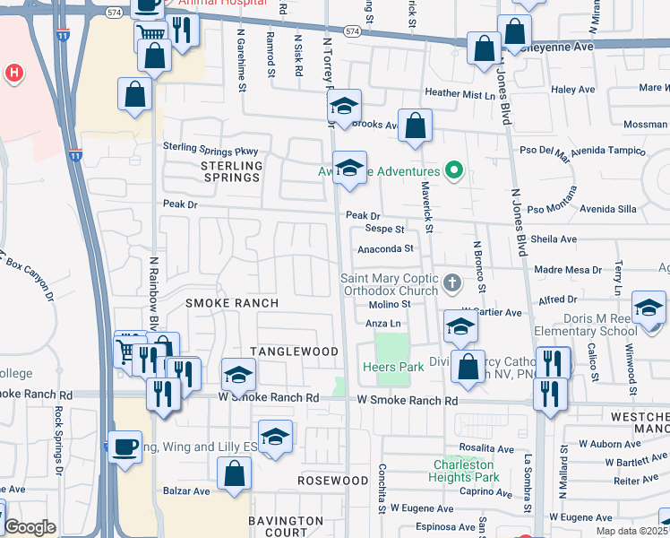 map of restaurants, bars, coffee shops, grocery stores, and more near 2632 Ironside Drive in Las Vegas