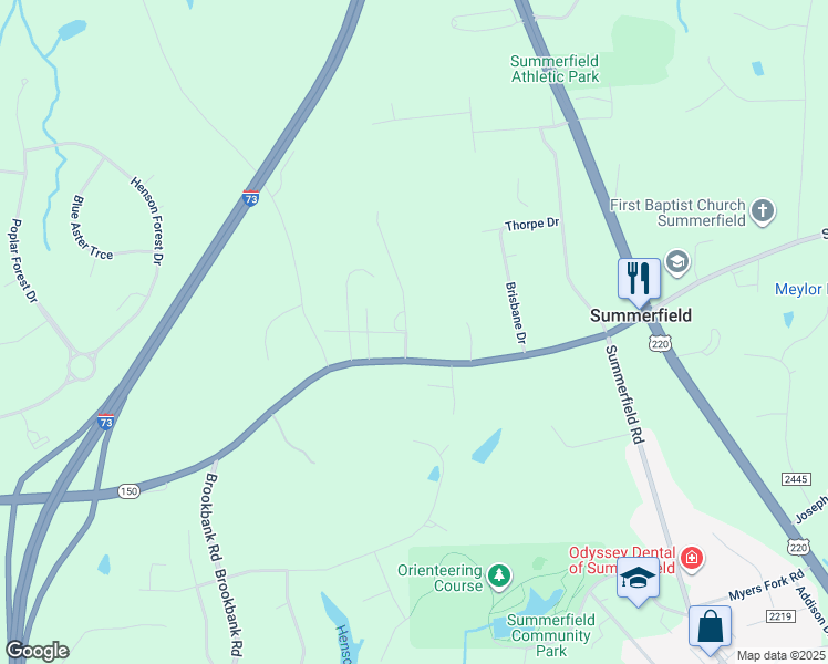 map of restaurants, bars, coffee shops, grocery stores, and more near 7704 Draper Drive in Summerfield