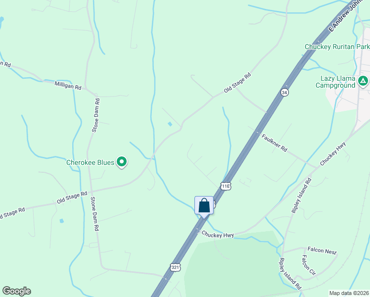 map of restaurants, bars, coffee shops, grocery stores, and more near 265 Willow Ridge Drive in Chuckey