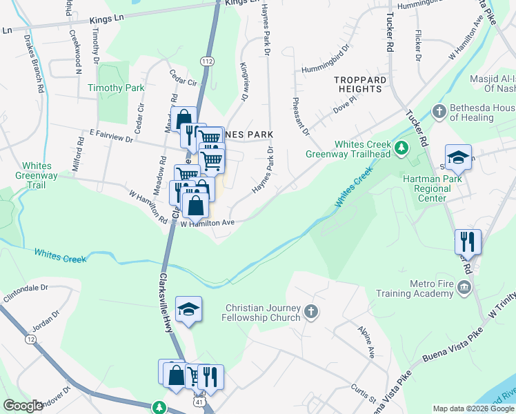 map of restaurants, bars, coffee shops, grocery stores, and more near 120 Haynes Park Drive in Nashville