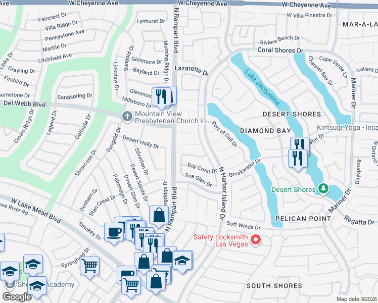map of restaurants, bars, coffee shops, grocery stores, and more near 8440 Bay Point Drive in Las Vegas