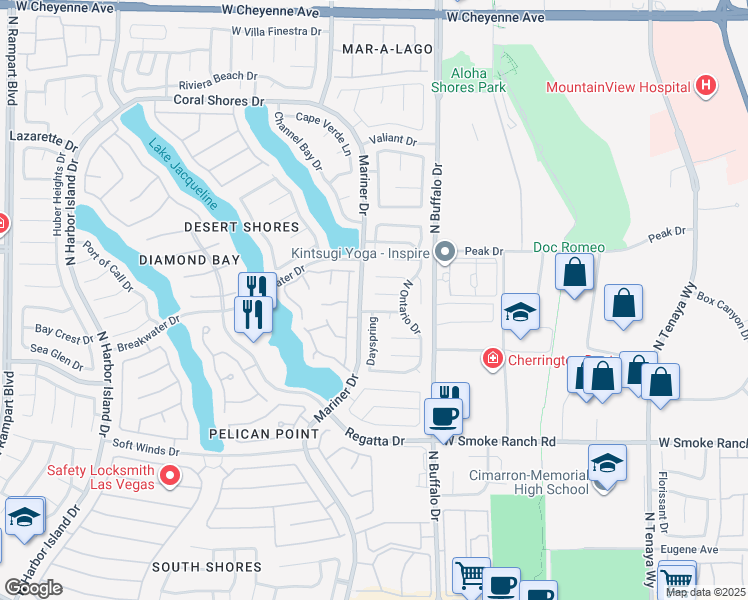 map of restaurants, bars, coffee shops, grocery stores, and more near 7633 Genesis Court in Las Vegas