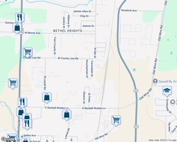 map of restaurants, bars, coffee shops, grocery stores, and more near 2703 Ponchartrain Street in Springdale