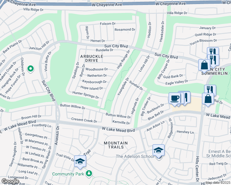 map of restaurants, bars, coffee shops, grocery stores, and more near 2620 High Range Drive in Las Vegas