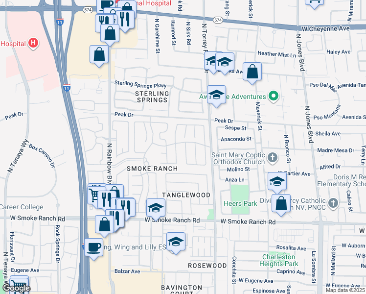 map of restaurants, bars, coffee shops, grocery stores, and more near 2637 Island Brook Dr in Las Vegas