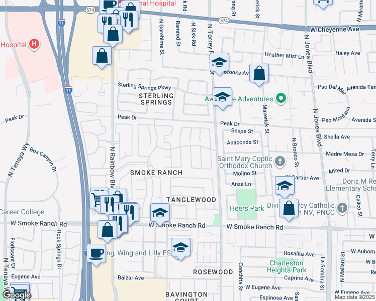 map of restaurants, bars, coffee shops, grocery stores, and more near 2637 Island Brook Drive in Las Vegas