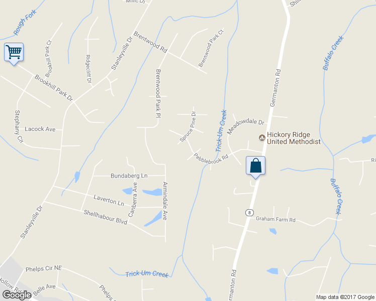 map of restaurants, bars, coffee shops, grocery stores, and more near 1380 Pebblebrook Road in Winston-Salem