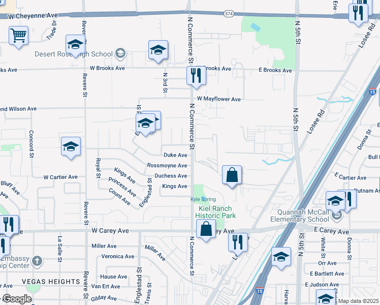 map of restaurants, bars, coffee shops, grocery stores, and more near 300 Duke Avenue in North Las Vegas
