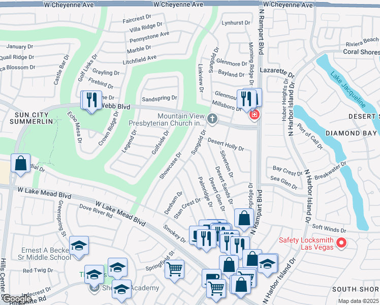 map of restaurants, bars, coffee shops, grocery stores, and more near 2717 Sungold Drive in Las Vegas