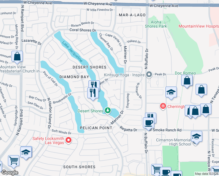 map of restaurants, bars, coffee shops, grocery stores, and more near 2629 Seahorse Court in Las Vegas