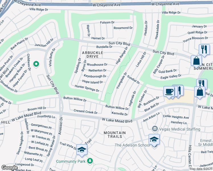 map of restaurants, bars, coffee shops, grocery stores, and more near 2616 High Range Drive in Las Vegas