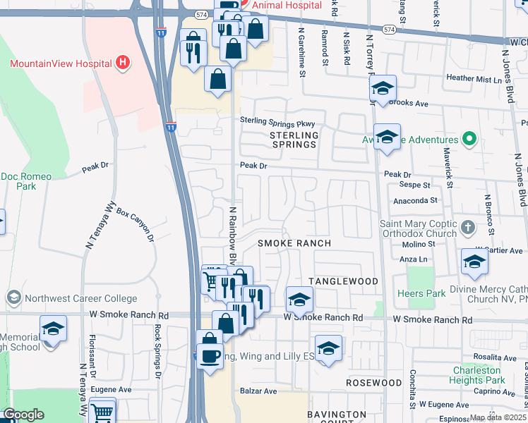 map of restaurants, bars, coffee shops, grocery stores, and more near 2613 Camphor Tree Street in Las Vegas