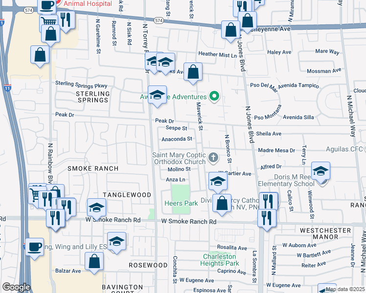 map of restaurants, bars, coffee shops, grocery stores, and more near 6224 Miraloma Street in Las Vegas