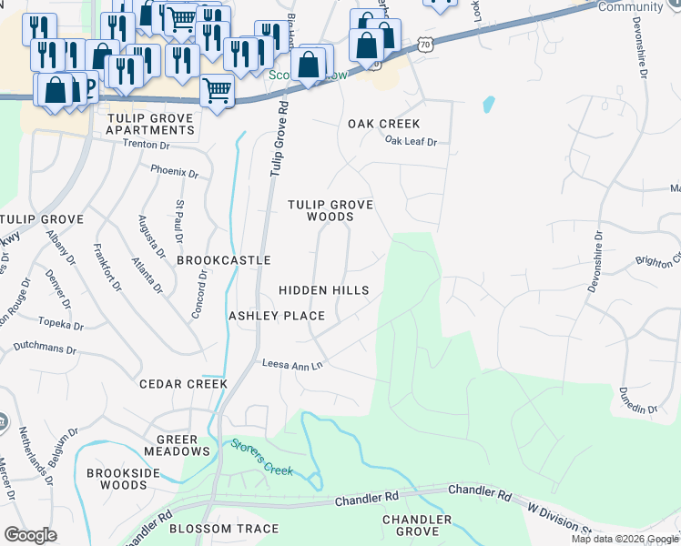 map of restaurants, bars, coffee shops, grocery stores, and more near 621 Debbie Drive in Nashville
