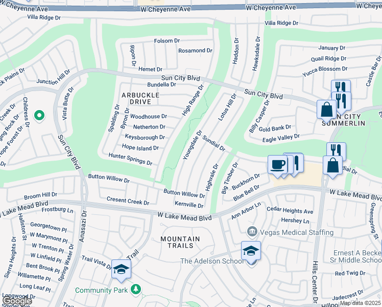 map of restaurants, bars, coffee shops, grocery stores, and more near 2624 Youngdale Dr in Las Vegas