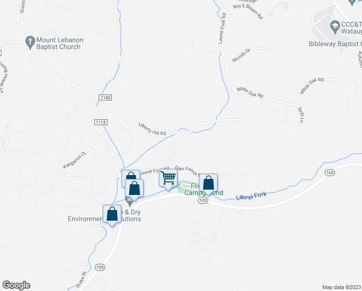map of restaurants, bars, coffee shops, grocery stores, and more near 2179 Laurel Fork Road in Vilas