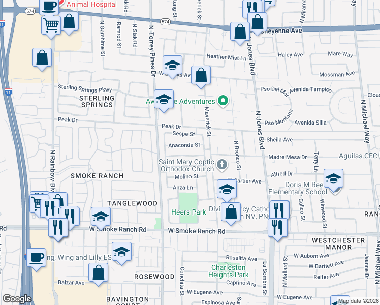map of restaurants, bars, coffee shops, grocery stores, and more near 6212 Miraloma Street in Las Vegas