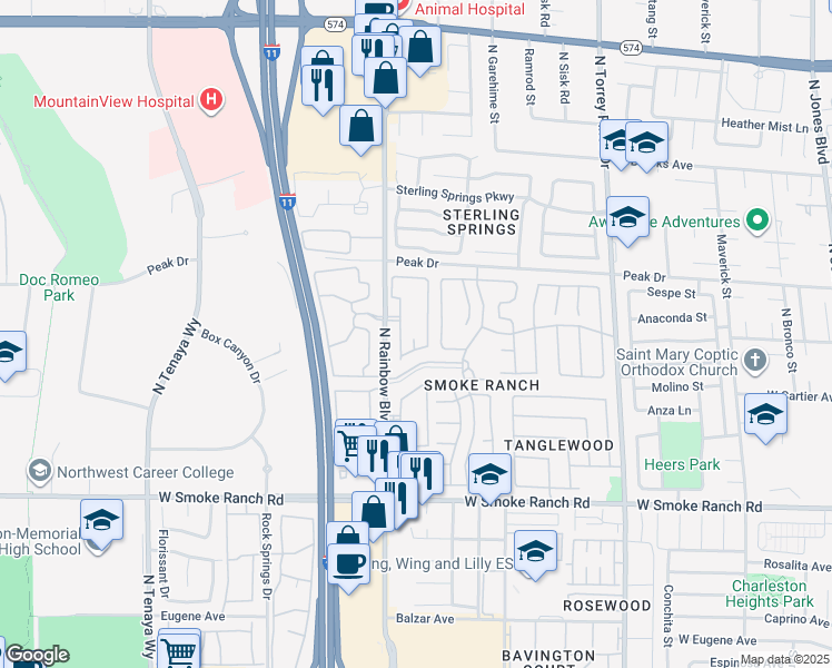 map of restaurants, bars, coffee shops, grocery stores, and more near 2613 Camphor Tree Street in Las Vegas