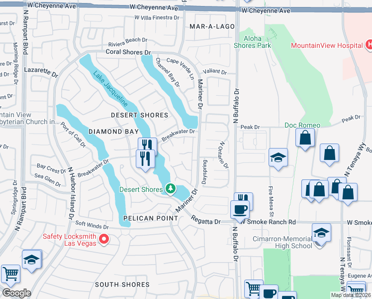 map of restaurants, bars, coffee shops, grocery stores, and more near 7820 Surfcrest Court in Las Vegas