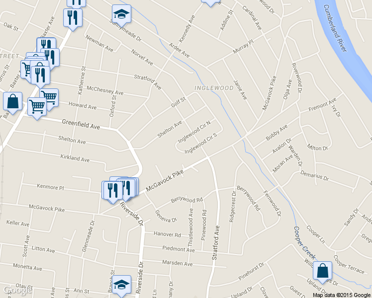 map of restaurants, bars, coffee shops, grocery stores, and more near 3715 Inglewood Circle North in Nashville