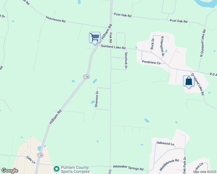 map of restaurants, bars, coffee shops, grocery stores, and more near 3104 Fisk Road in Cookeville